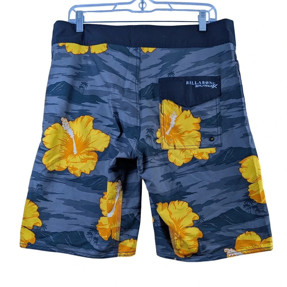 Billabong Board Shorts Mens 34‎ Gray Yellow Hibiscus Floral PX3 Platinum X